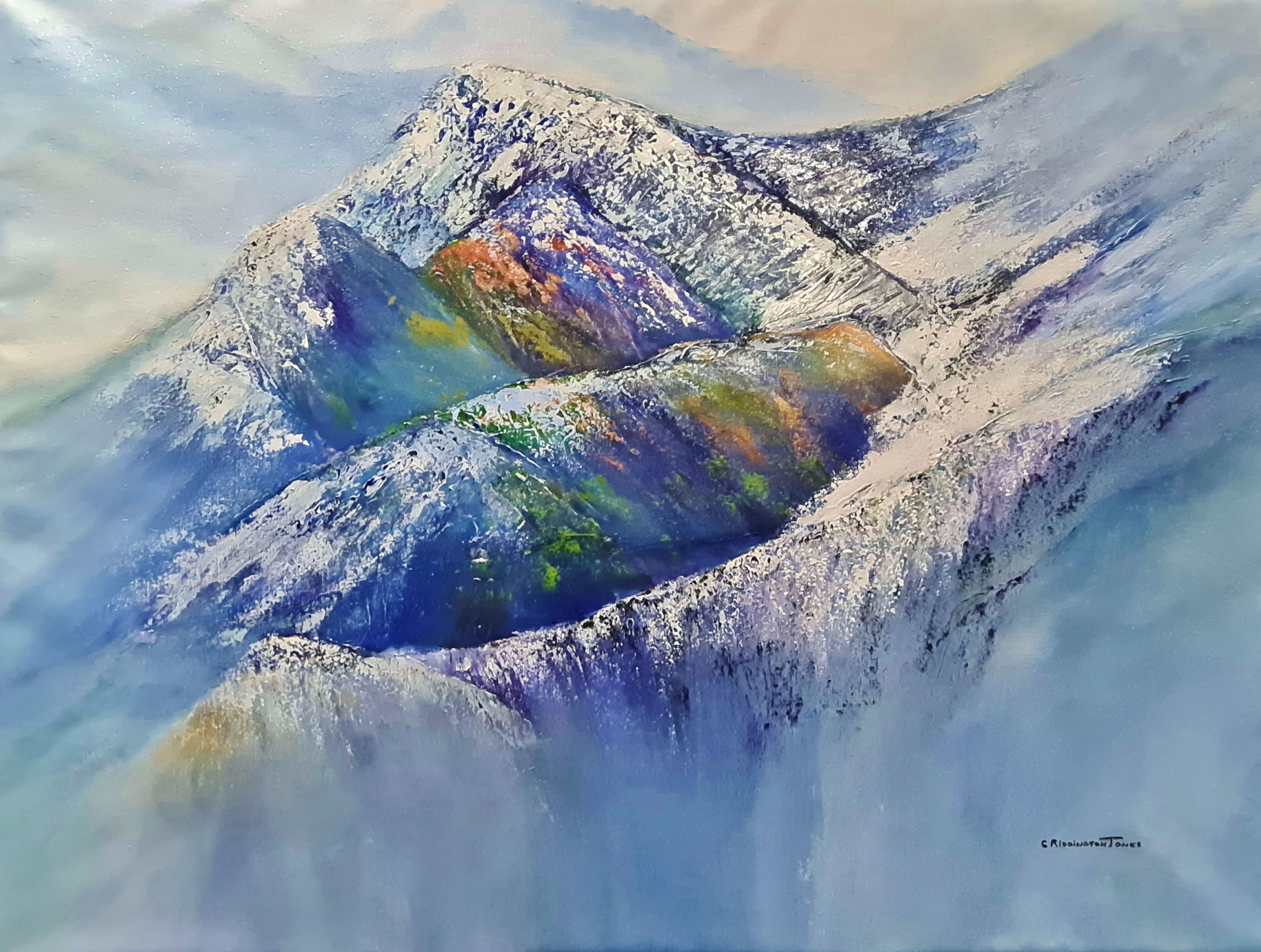 colourful painting of snow covered peaks