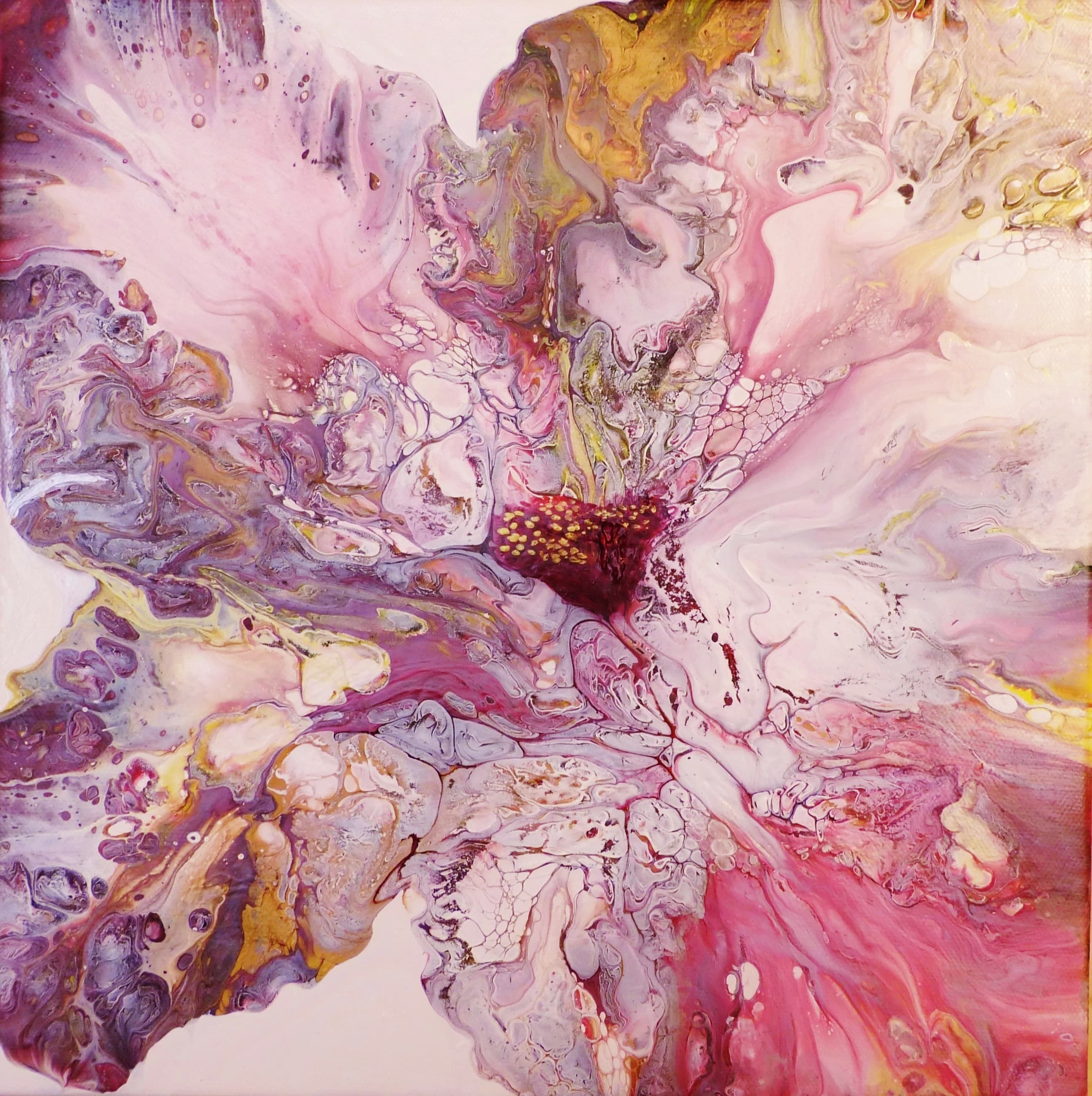 Flow Art Painting of an abstract flower by Clare Riddington Jones